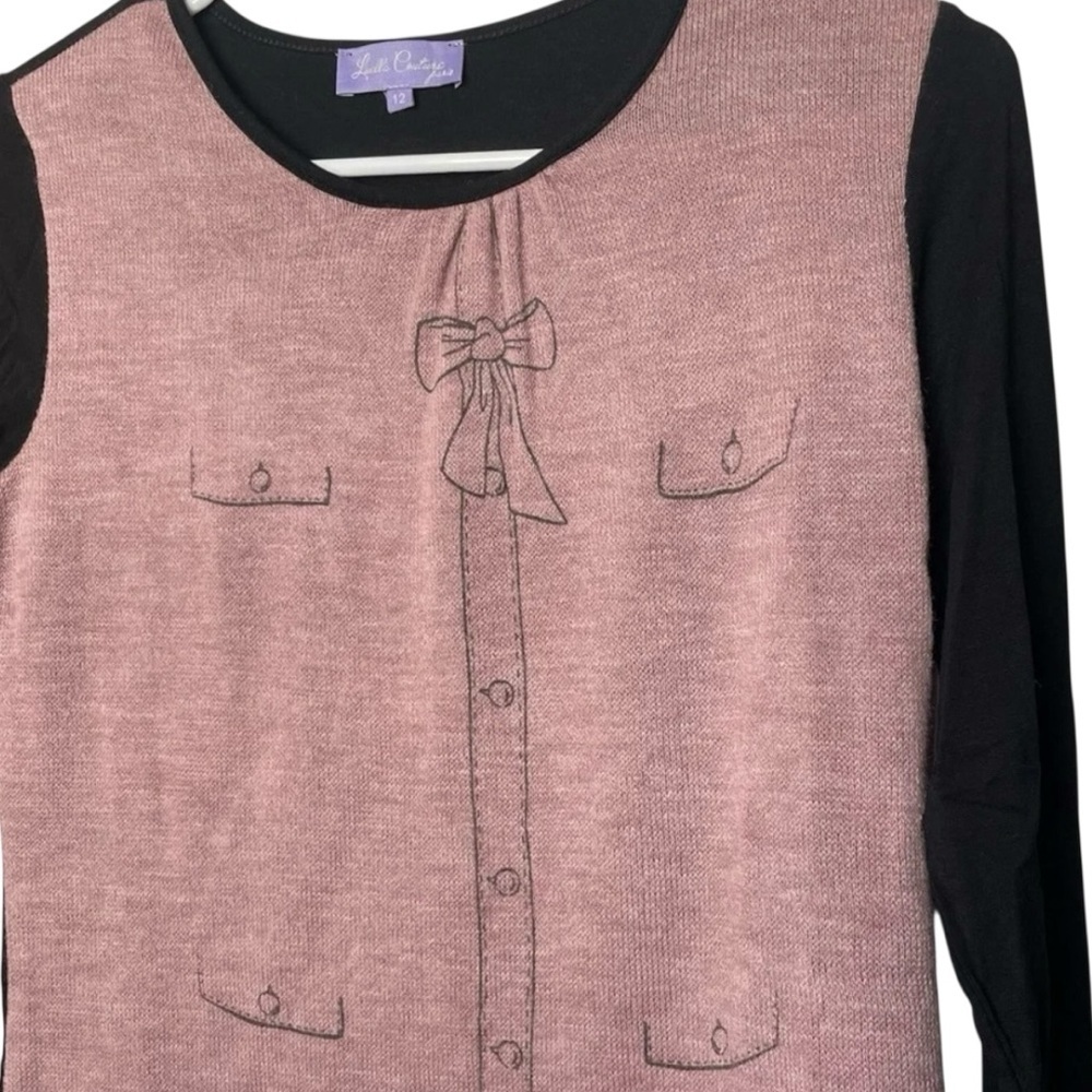 4/$25 Luella Couture Paris Knit Front Long Sleeve Sweater Girls Sz 12 Pink Black - Picture 6 of 9